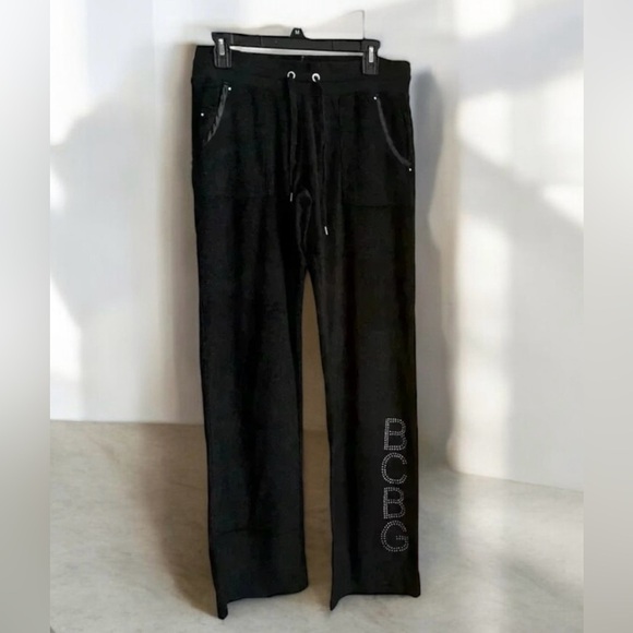 🆕BCBG MAXAZRIA black terry track  pants - Picture 3 of 13
